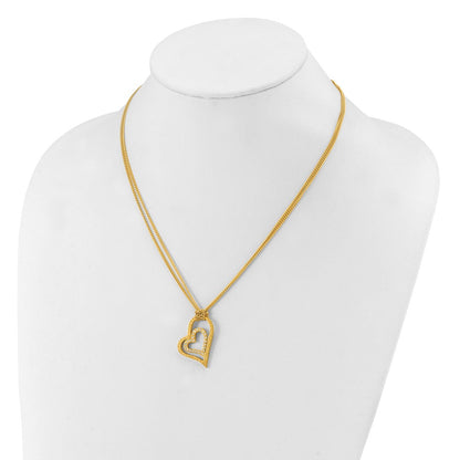 Stainless Steel Yellow Ip-Plated Laser-Cut Heart W/Czs 20In Necklace