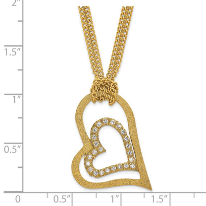 Stainless Steel Yellow Ip-Plated Laser-Cut Heart W/Czs 20In Necklace
