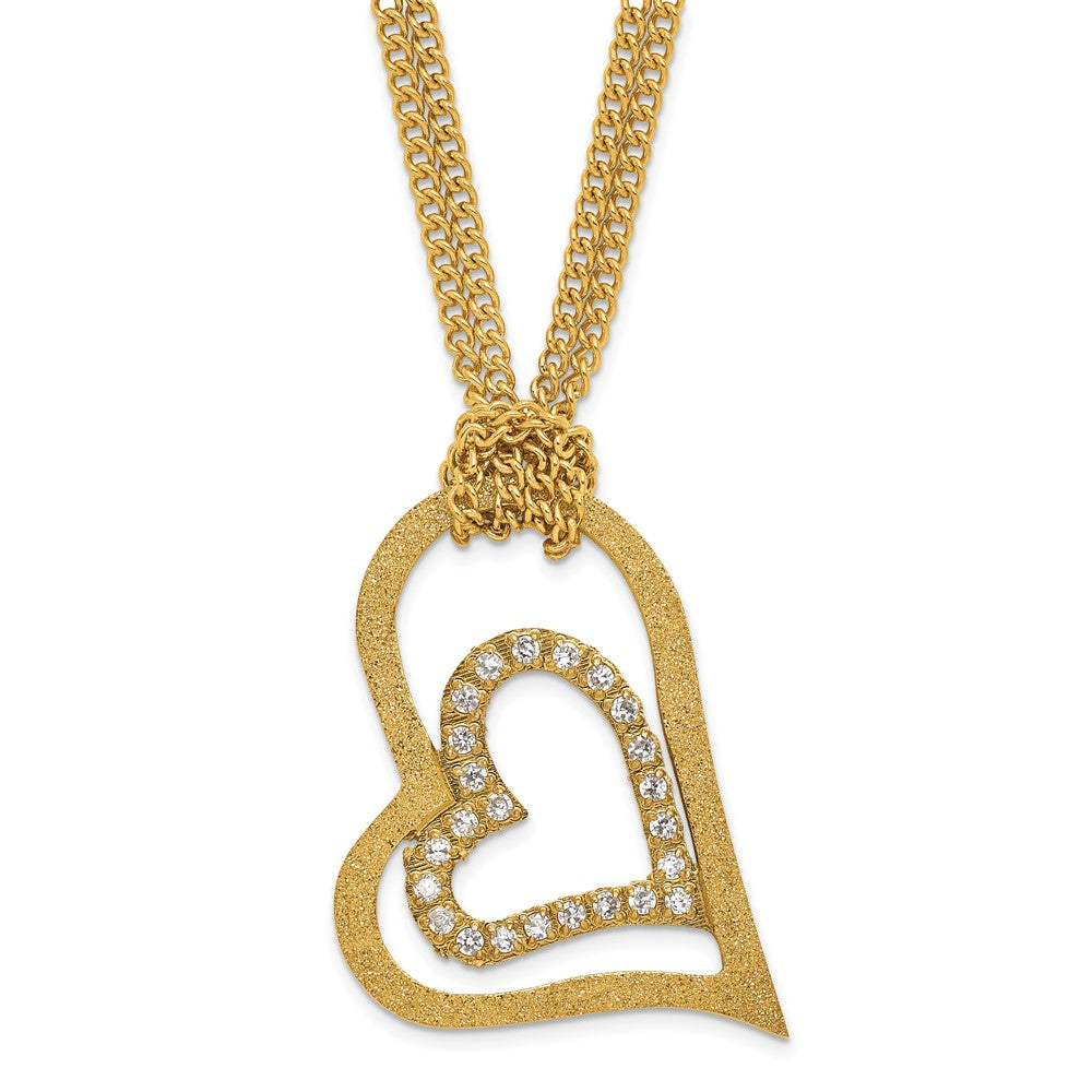 Stainless Steel Yellow Ip-Plated Laser-Cut Heart W/Czs 20In Necklace