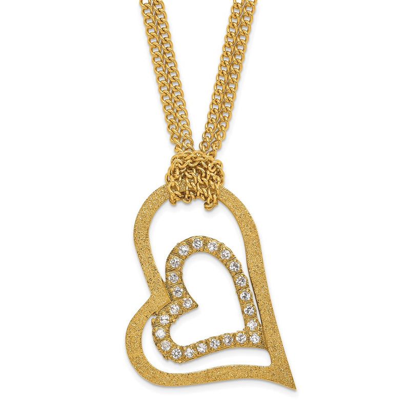 Stainless Steel Yellow Ip-Plated Laser-Cut Heart W/Czs 20In Necklace
