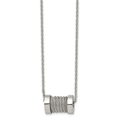 Stainless Steel Brushed And Polished Wire Barrel 24In Necklace
