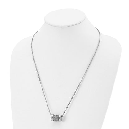 Stainless Steel Brushed And Polished Wire Barrel 24In Necklace