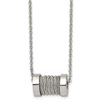 Stainless Steel Brushed And Polished Wire Barrel 24In Necklace