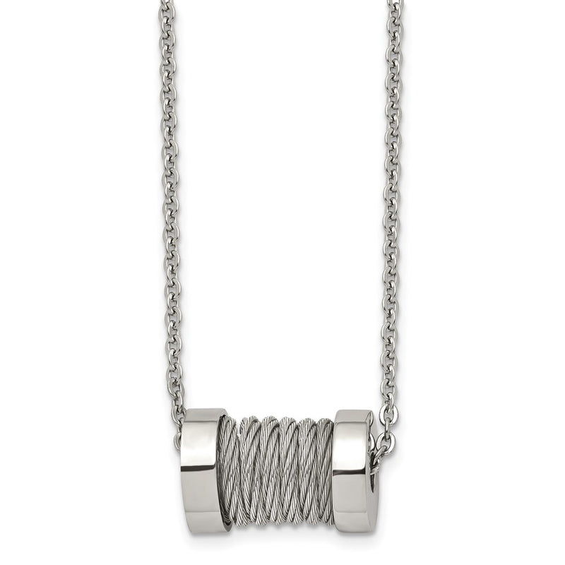 Stainless Steel Brushed And Polished Wire Barrel 24In Necklace