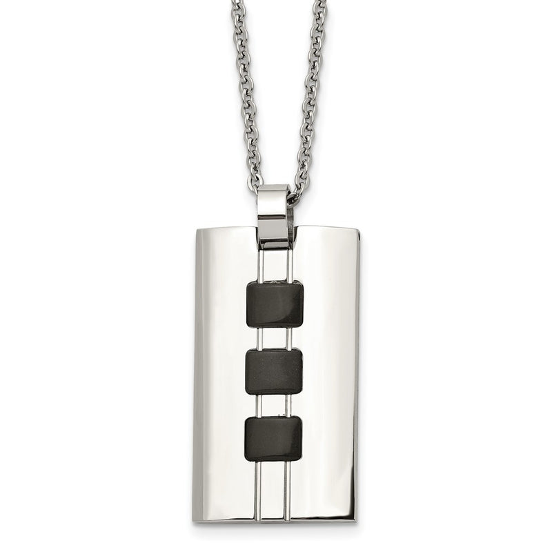 Stainless Steel Brushed & Polished Black Ip-Plated Rectangle 24In Necklace