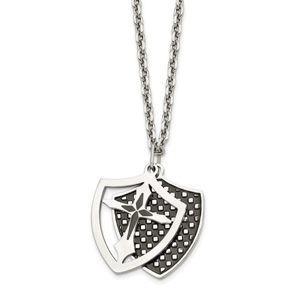 Stainless Steel Polished Black Ip-Plated Moveable Shield 22In Necklace