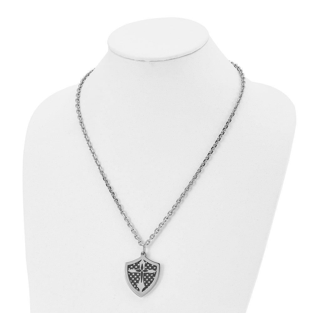 Stainless Steel Polished Black Ip-Plated Moveable Shield 22In Necklace