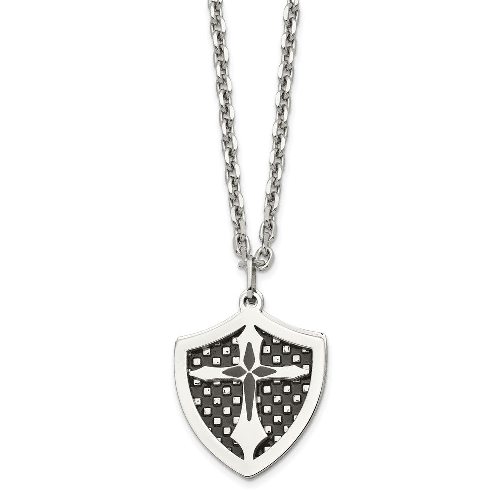 Stainless Steel Polished Black Ip-Plated Moveable Shield 22In Necklace