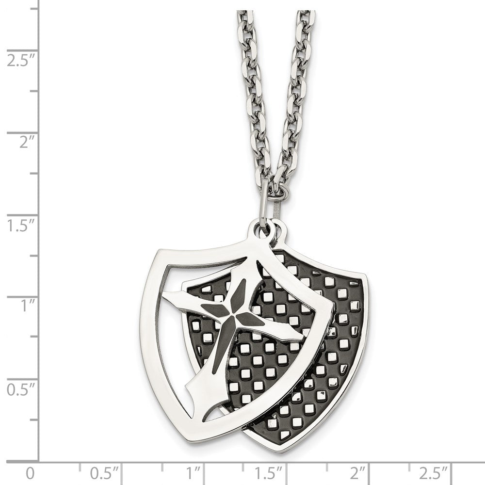 Stainless Steel Polished Black Ip-Plated Moveable Shield 22In Necklace