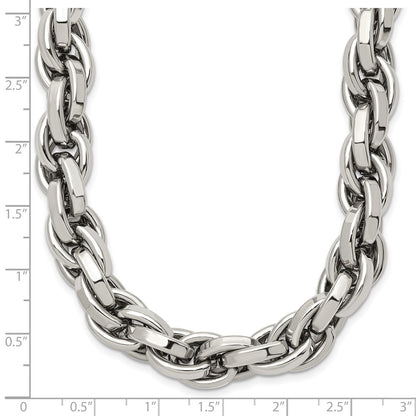 Stainless Steel Chisel Polished Oval Link Chain Necklace
