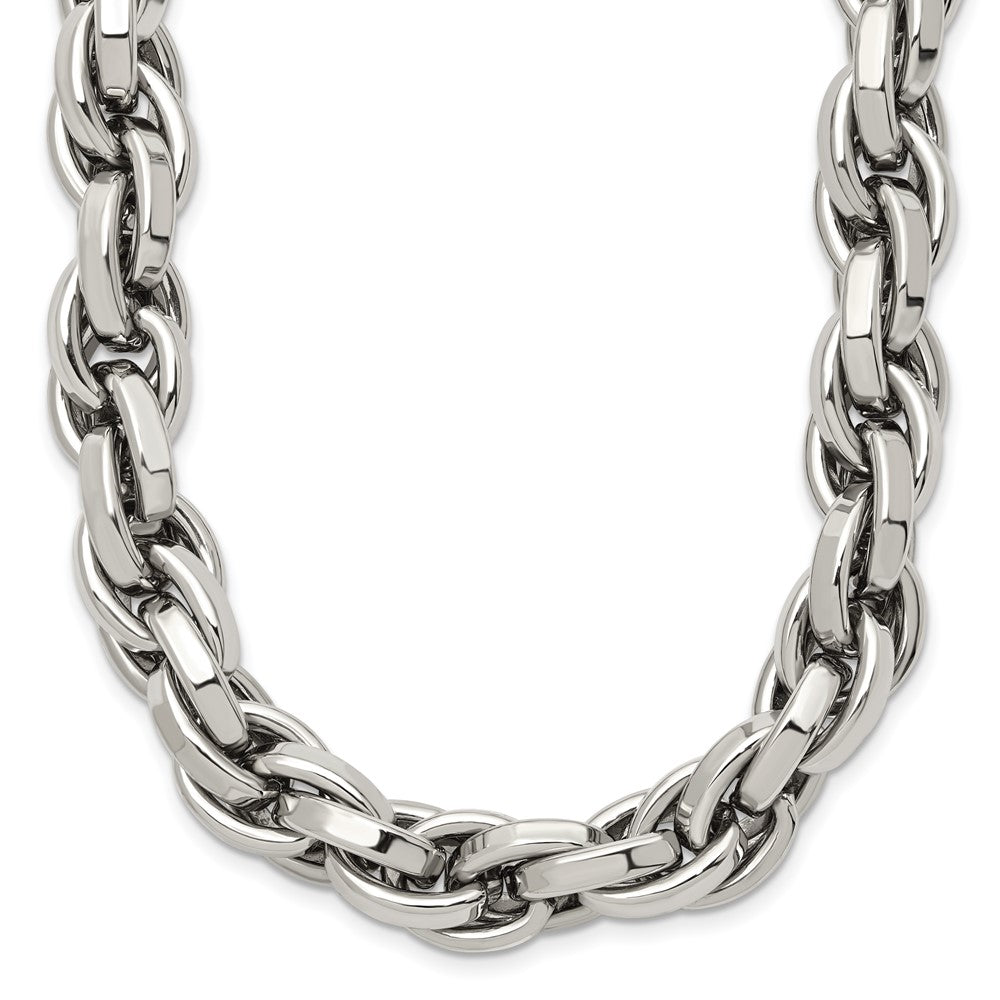 Stainless Steel Chisel Polished Oval Link Chain Necklace