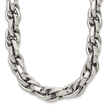 Stainless Steel Chisel Polished Oval Link Chain Necklace