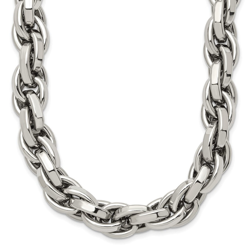 Stainless Steel Chisel Polished 24 Inch Oval Link Necklace