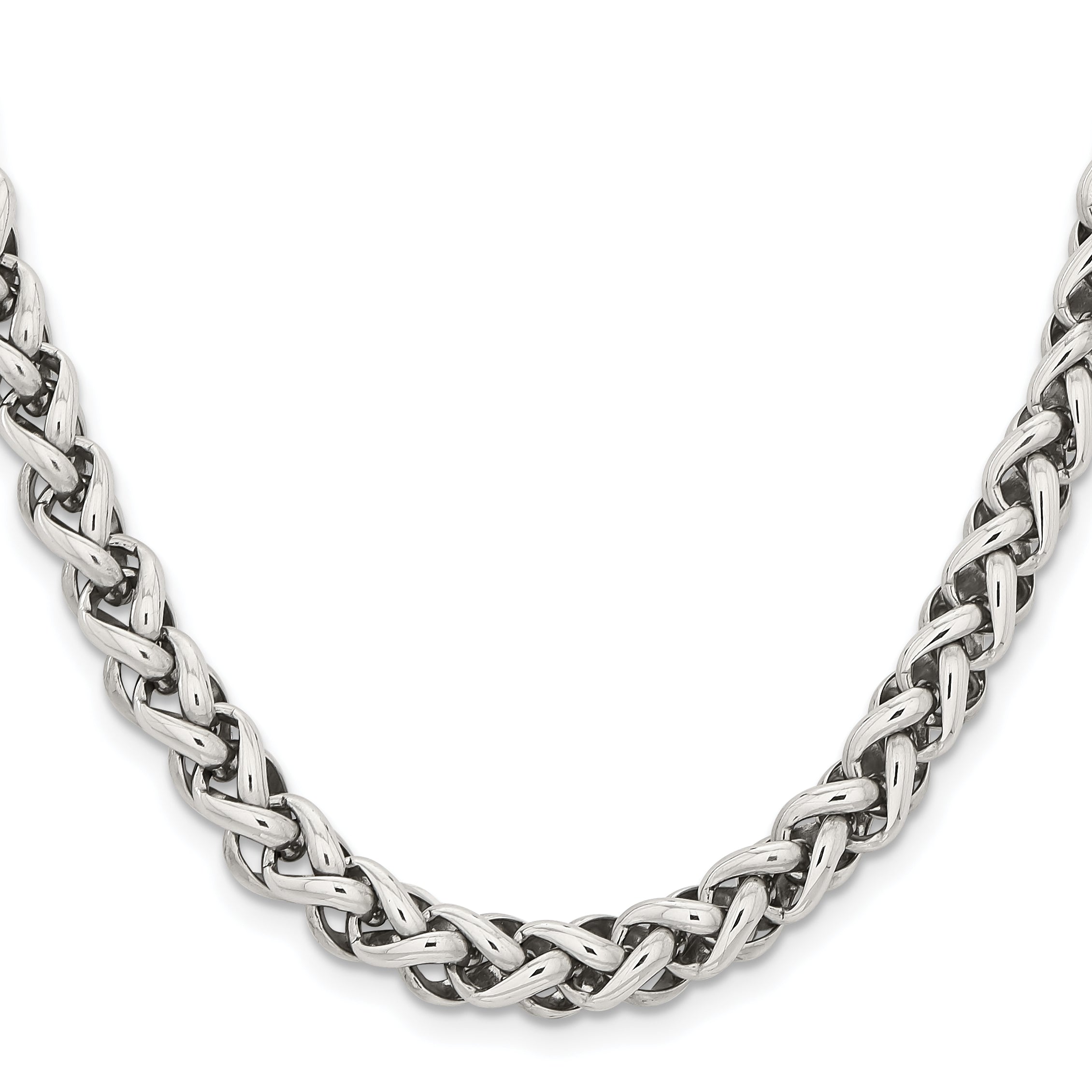 Stainless Steel Chisel Polished 24 Inch Spiga Necklace