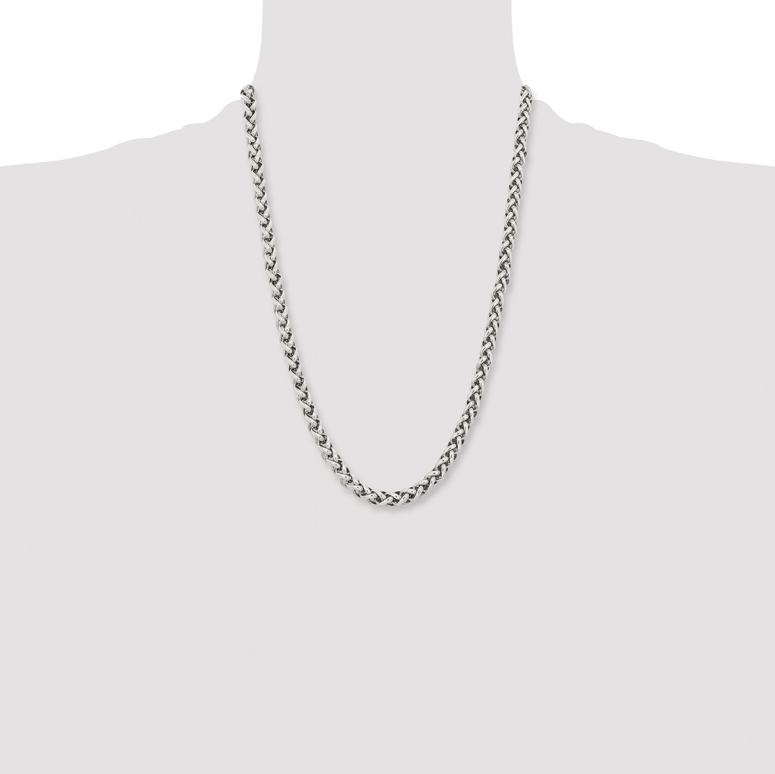 Stainless Steel Chisel Polished 24 Inch Spiga Necklace
