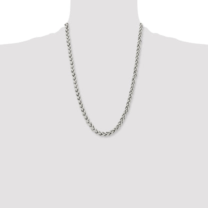 Stainless Steel Chisel Polished 24 Inch Spiga Necklace