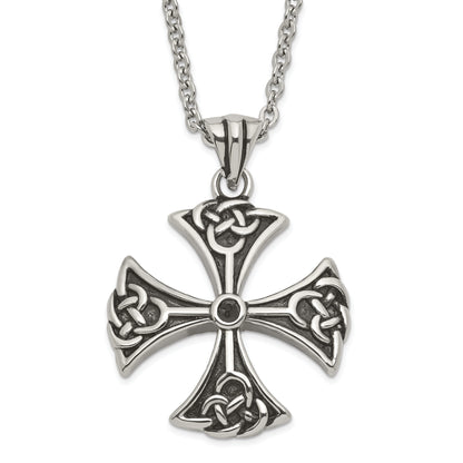 Stainless Steel Antiqued Cross Pendant Necklace