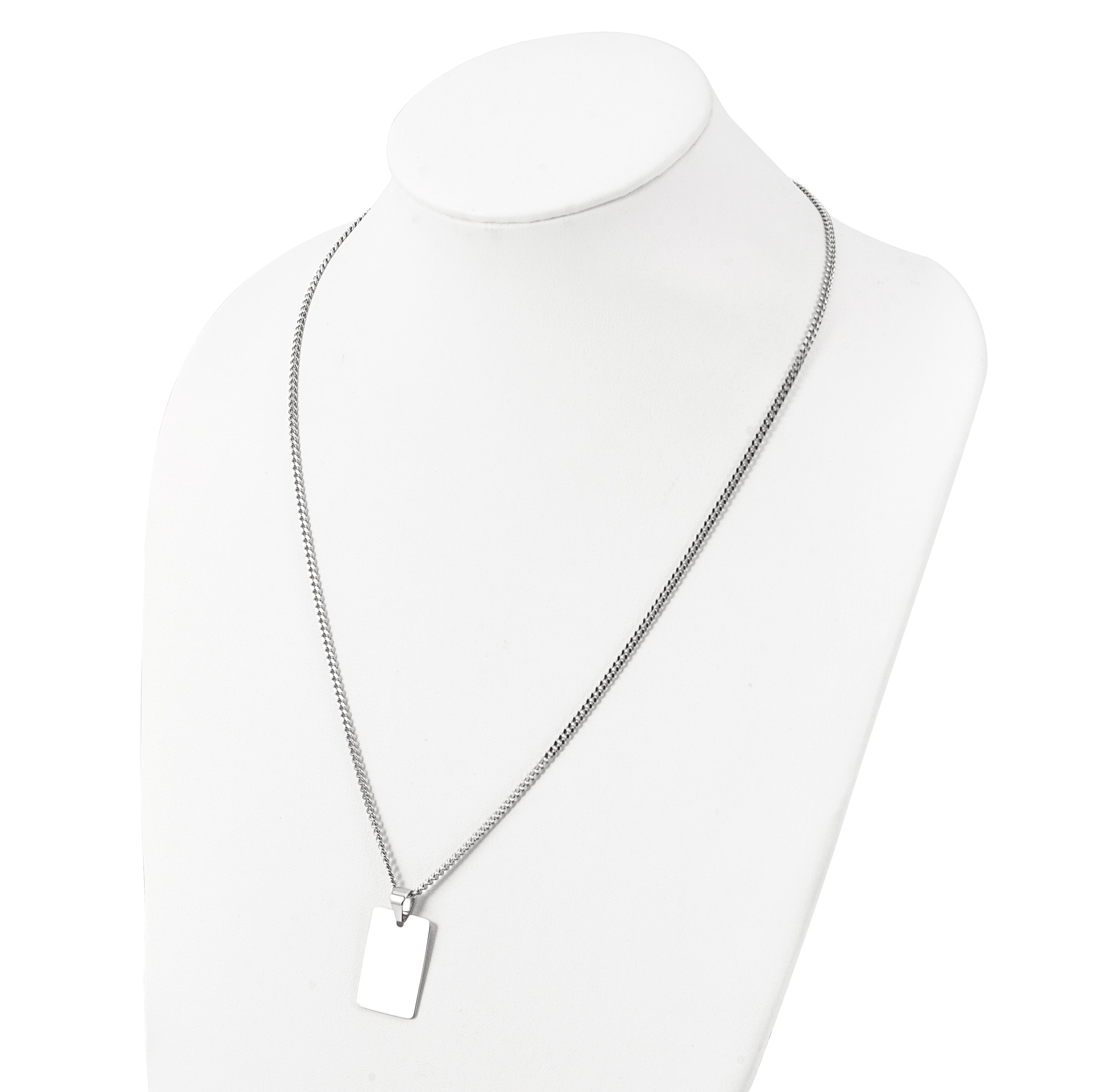 Stainless Steel Chisel Polished Rectangle Dog Tag On A 24 Inch Curb Chain Necklace