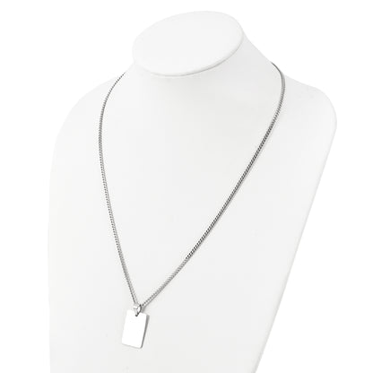 Stainless Steel Chisel Polished Rectangle Dog Tag On A 24 Inch Curb Chain Necklace