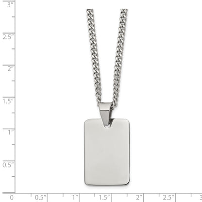Stainless Steel Chisel Polished Rectangle Dog Tag On A 24 Inch Curb Chain Necklace
