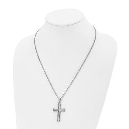 Stainless Steel Chisel Polished And Textured Cross Pendant On A 22 Inch Curb Chain Necklace