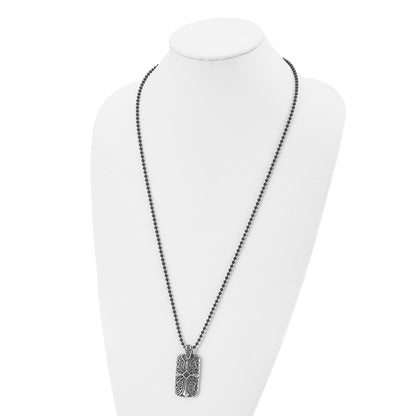 Stainless Steel Antiqued And Polished W/Black Agate Cross Dogtag 30In Neckl