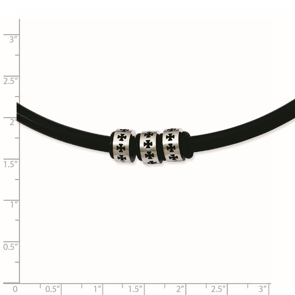 Stainless Steel Black Rubber Cord 19In Necklace