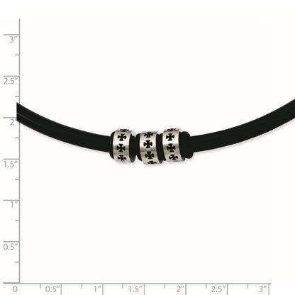 Stainless Steel Black Rubber Cord 19In Necklace