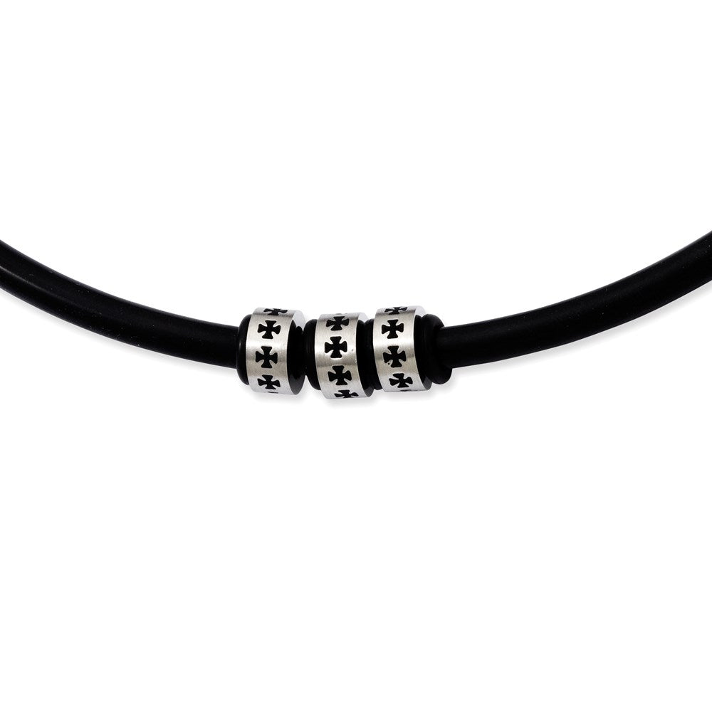 Stainless Steel Black Rubber Cord 19In Necklace
