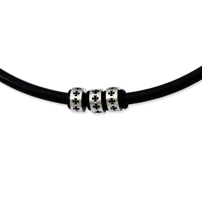Stainless Steel Black Rubber Cord 19In Necklace