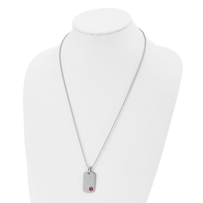 Stainless Steel Chisel Polished With Red Enamel Medical Id Dog Tag On A 24 Inch Ball Chain Necklace