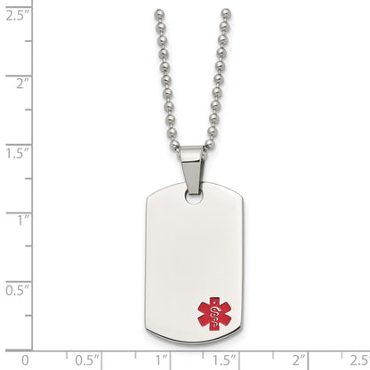 Stainless Steel Chisel Polished With Red Enamel Medical Id Dog Tag On A 24 Inch Ball Chain Necklace