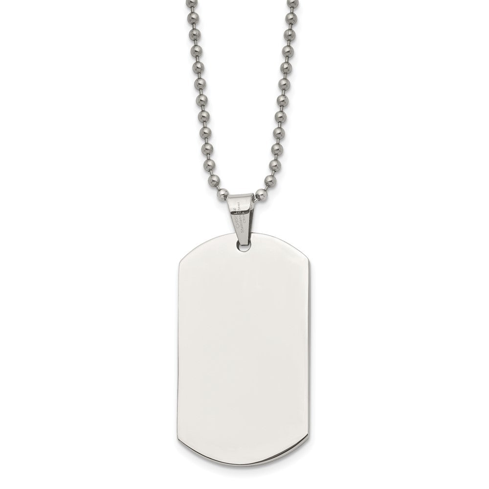 Stainless Steel Chisel Polished Dog Tag On A 24 Inch Ball Chain Necklace