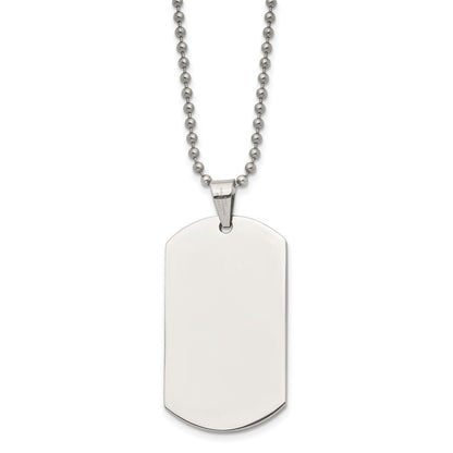 Stainless Steel Chisel Polished Dog Tag On A 24 Inch Ball Chain Necklace