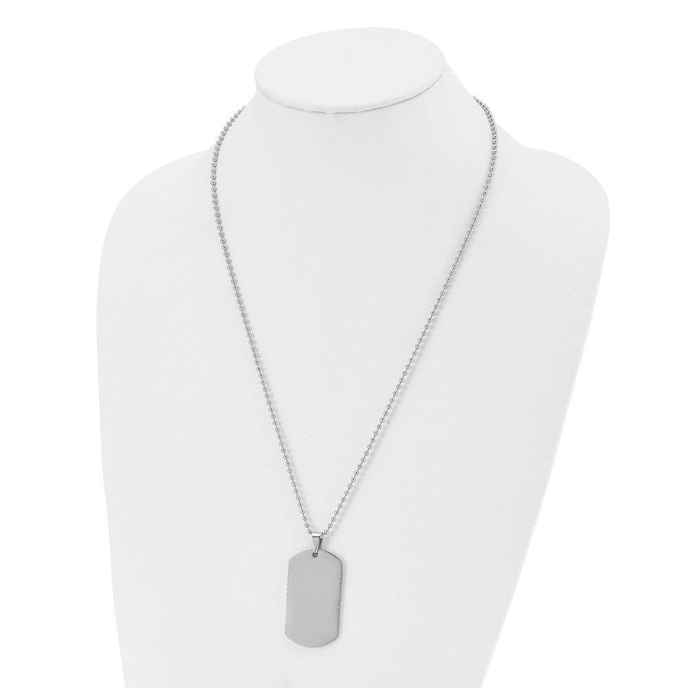 Stainless Steel Chisel Polished Dog Tag On A 24 Inch Ball Chain Necklace