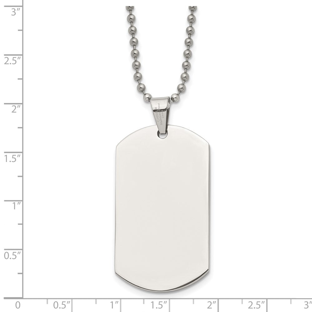 Stainless Steel Chisel Polished Dog Tag On A 24 Inch Ball Chain Necklace