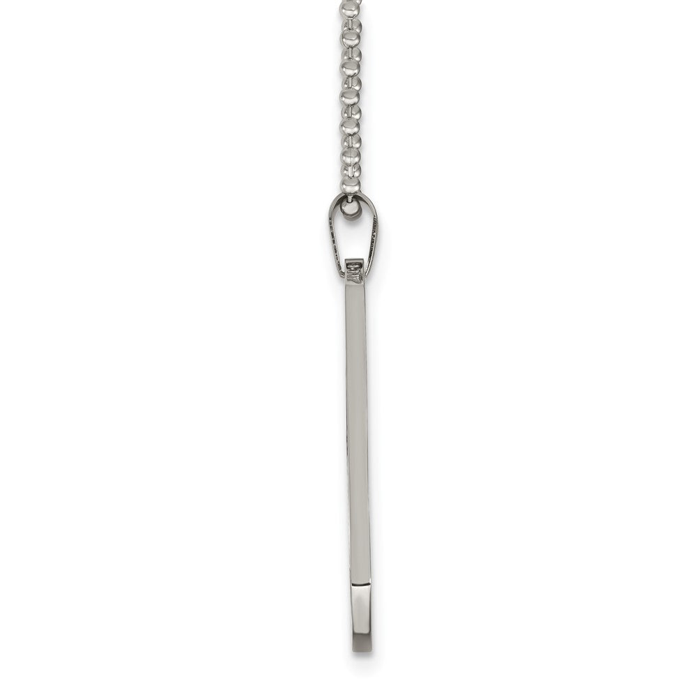 Stainless Steel Chisel Polished Dog Tag On A 24 Inch Ball Chain Necklace