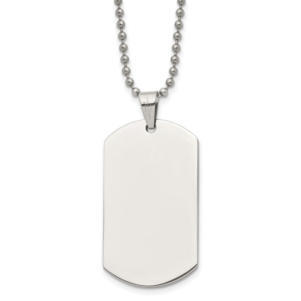 Stainless Steel Chisel Polished Dog Tag On A 24 Inch Ball Chain Necklace