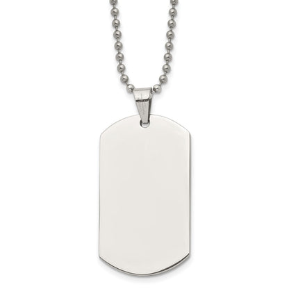 Stainless Steel Chisel Polished Dog Tag On A 24 Inch Ball Chain Necklace