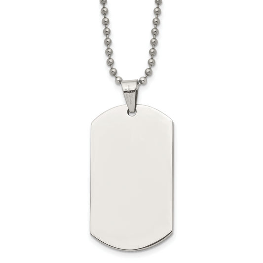 Stainless Steel Chisel Polished Dog Tag On A 24 Inch Ball Chain Necklace
