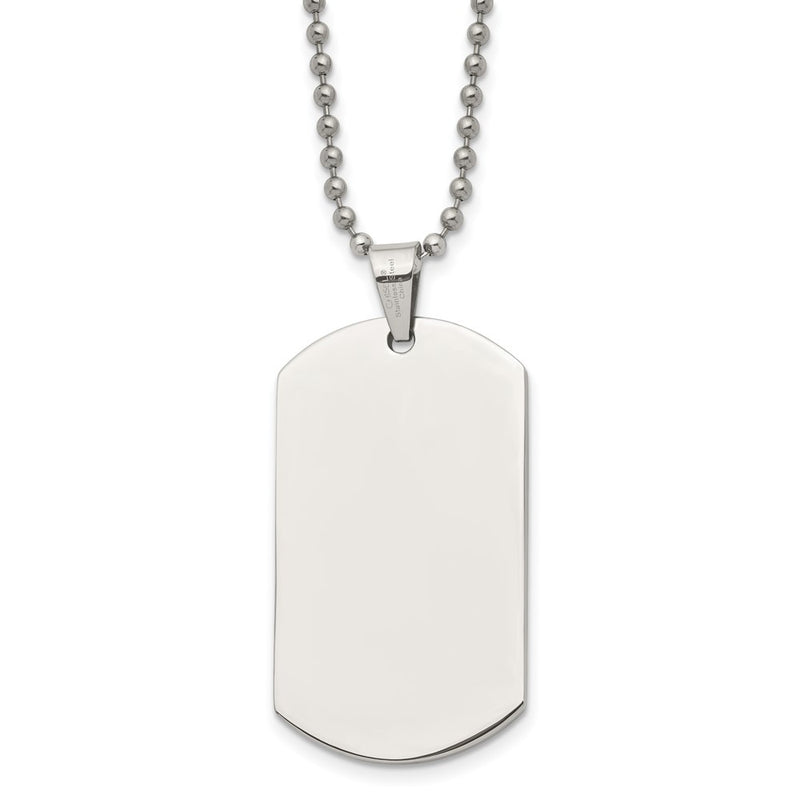 Stainless Steel Chisel Polished Dog Tag On A 24 Inch Ball Chain Necklace