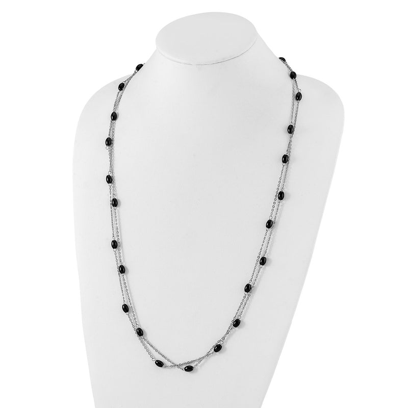 Stainless Steel Ip Black-Plated Beads Station Necklace