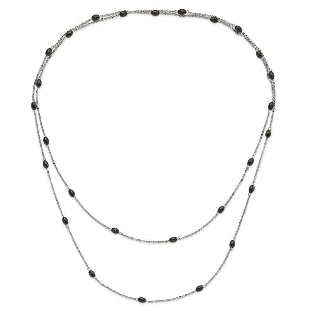 Stainless Steel Ip Black-Plated Beads Station Necklace
