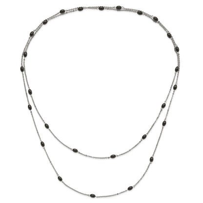 Stainless Steel Ip Black-Plated Beads Station Necklace