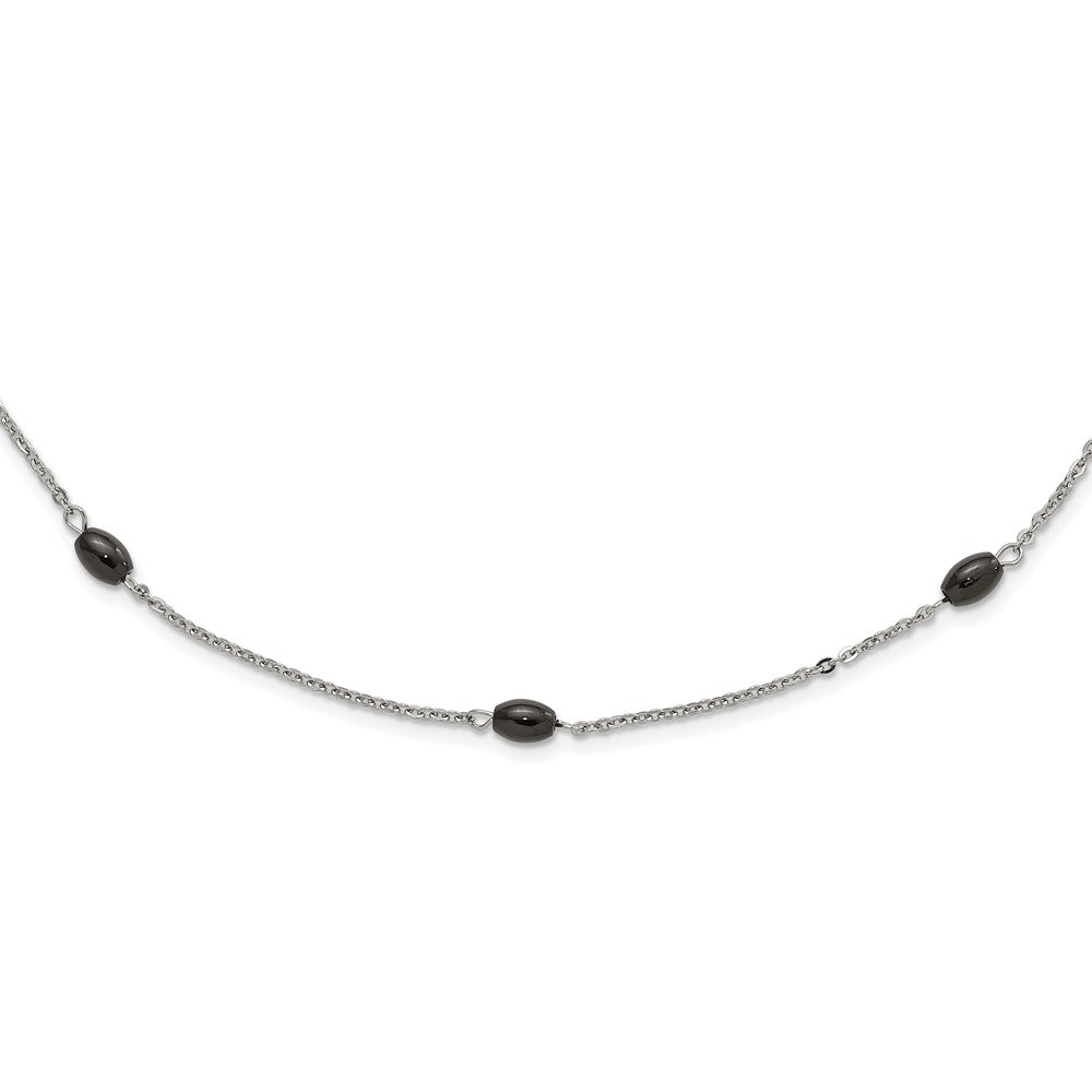 Stainless Steel Ip Black-Plated Beads Station Necklace
