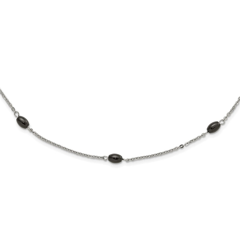 Stainless Steel Ip Black-Plated Beads Station Necklace