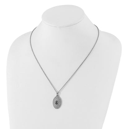 Stainless Steel Textured Hematite Oval Necklace