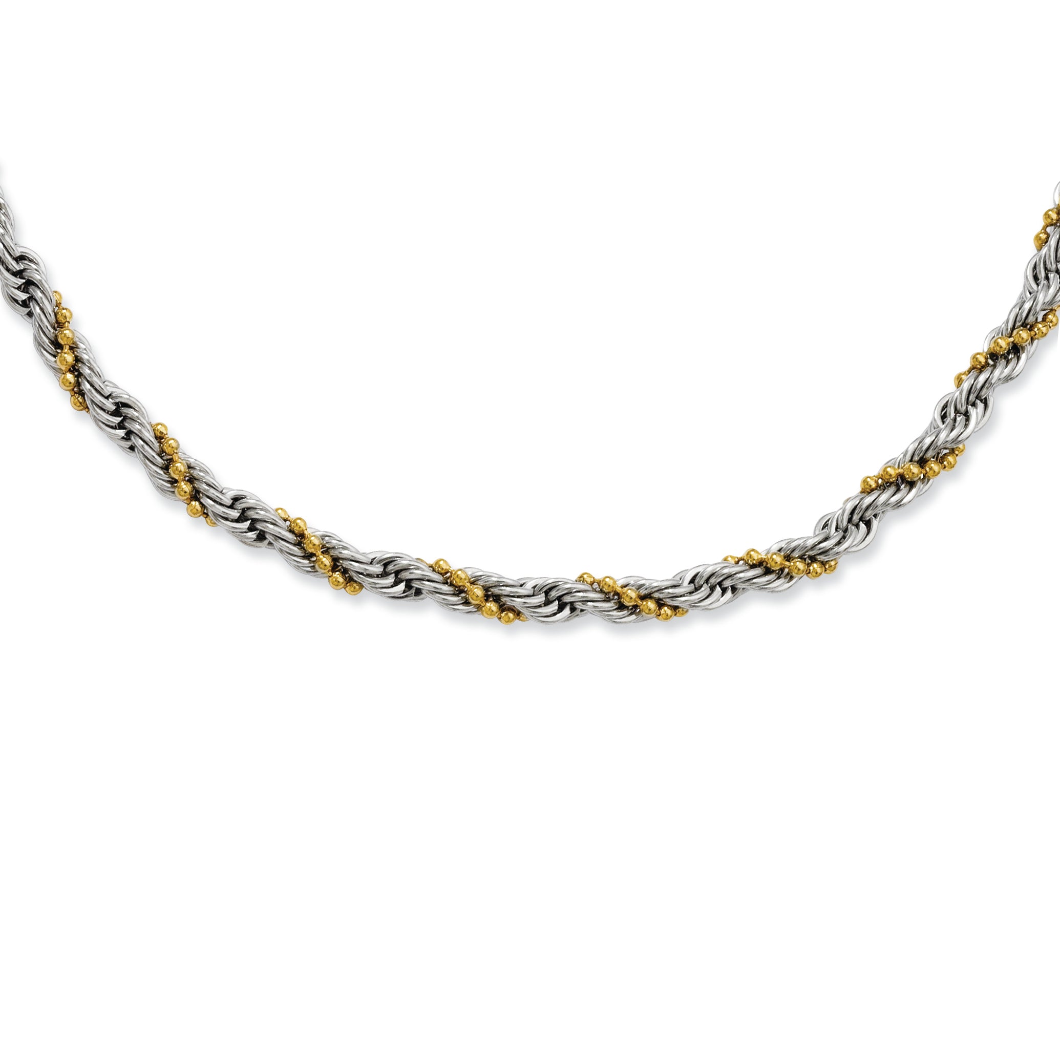 Stainless Steel Yellow Ip-Plated Ball & Rope Twisted 18In Necklace
