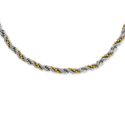 Stainless Steel Yellow Ip-Plated Ball & Rope Twisted 18In Necklace