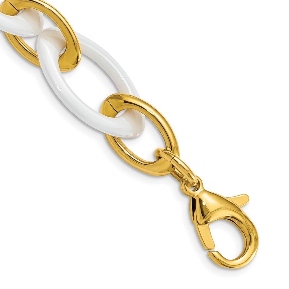 Stainless Steel Polished Yellow Ip & White Ceramic 20In Necklace
